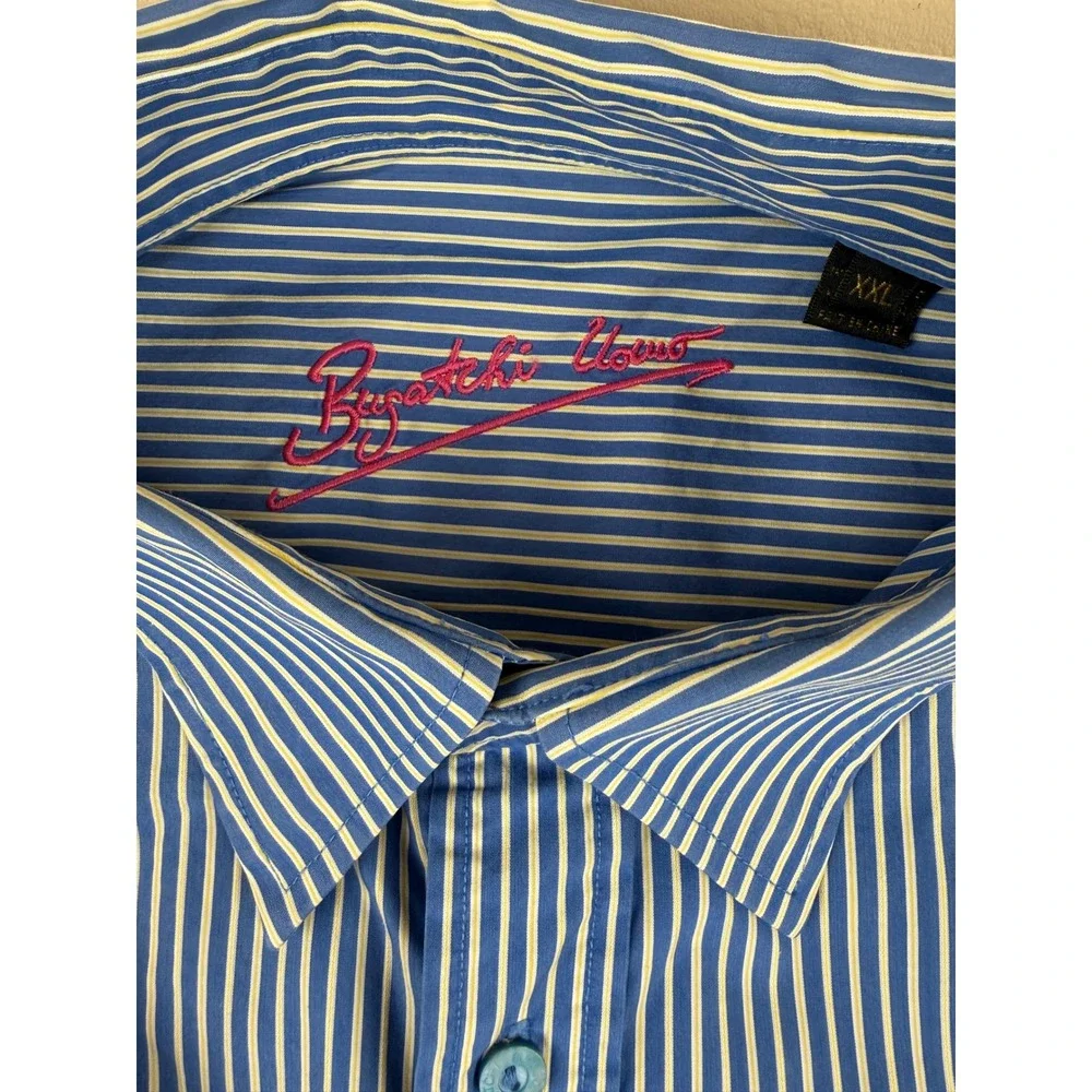 Preppy Striped Button Down Shirt Blue White XXL Bugatchi Uomo - Picture 3 of 5